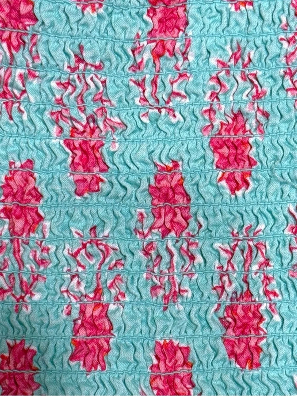 Crewcuts Girls Size 8 Aqua Pink Floral Smocked Dress Puff Sleeve Cotton